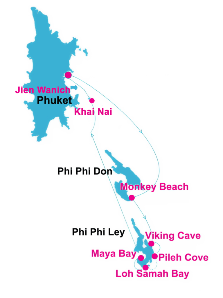 Mapa wycieczki na wyspy Phi-Phi